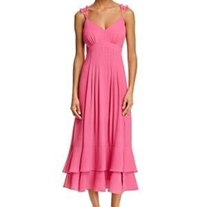 Nanette Lepore Tiered Ruffle Midi Sleeveless Flowy Dress Contessa Rose Pink 10
